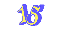 the number 15 is written in blue and yellow on a white background