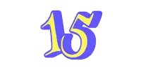 the number 15 is written in blue and yellow on a white background