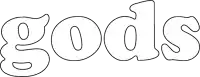 a black and white outline of the word gods on a white background