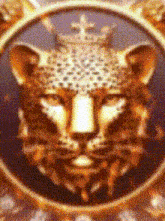 a leopard with a crown on its head is in a circle