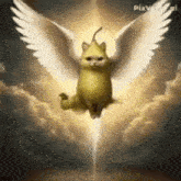 a cartoon cat with wings is flying through the air .