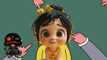 a cartoon girl is surrounded by hands pointing at her and the word lotto is visible