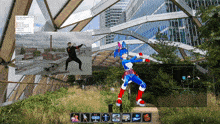 a computer screen shows a man and a cartoon character