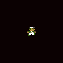 a pixel art of mario from the video game super mario bros on a black background .