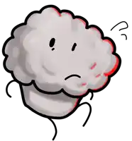 a cartoon drawing of a muffin with a sad face on it