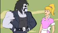 a cartoon of a man and a woman talking to each other