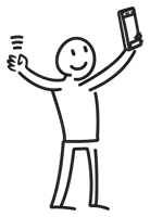a stick figure is taking a selfie with his phone