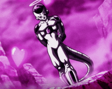 a cartoon character with a purple background and a white halo on his head