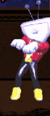 a pixel art drawing of a man with a head that looks like a tv