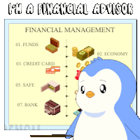 a penguin is pointing at a graph that says financial management
