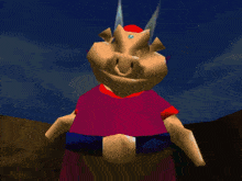 a cartoon character is jumping in the air in front of a sign that says star