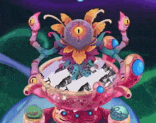a painting of a creature with a flower in its mouth
