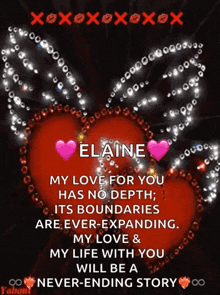 a picture of a heart with the name elaine written on it
