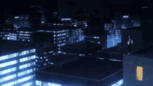 a man is standing on the roof of a building at night