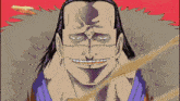 a drawing of a man with a scar on his face and a smile on his face