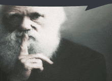 a man with a beard is holding his finger to his lips