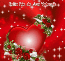 a feliz dia de san valentin card with a heart surrounded by roses