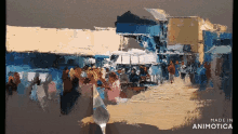 a painting of a crowd of people is made in animatica