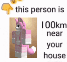 a picture of a pink and white fox with the words 41 km near you
