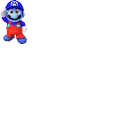 a pixel art of mario wearing a blue hat and red overalls .