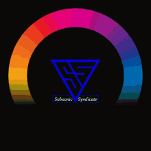 a subsonic syndicate logo with a rainbow colored circle in the background