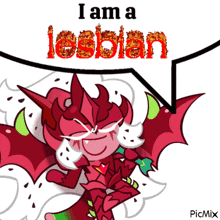 a cartoon character with a speech bubble saying i am a lesbian