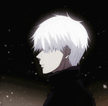 a drawing of a man with white hair and a black sweater
