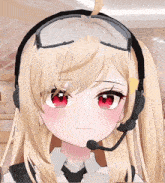 a close up of a girl wearing a headset and glasses