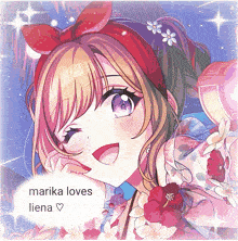 a drawing of a girl with marika loves liena written on the bottom