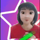 a cartoon girl is holding a green object in front of a star