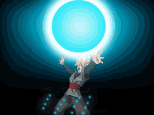 a cartoon of a man holding a blue ball in his hands