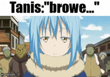 a picture of a girl with blue hair and a caption that says " tanis "