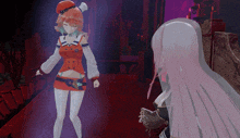 two anime characters are standing next to each other in a room