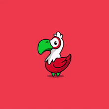 a cartoon drawing of a bird with a red white and green head