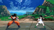 a cartoon of a man and a girl fighting each other in a video game