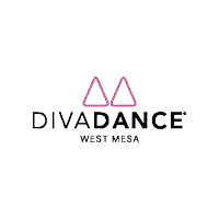 the divadance west mesa logo is a pink and black logo with a pink triangle in the middle .