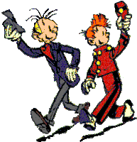 a cartoon of a man in a suit and a man in an orange suit