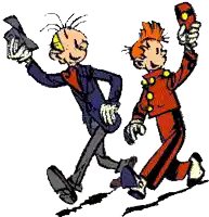 a cartoon of a man in a suit and a man in an orange suit