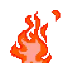 a pixel art drawing of a red flame on a white background .