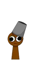 a cartoon character with a bucket on its head