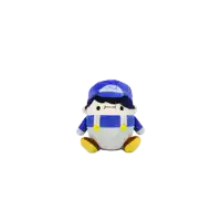 a stuffed toy with a blue hat that says smg4 sits on a white surface