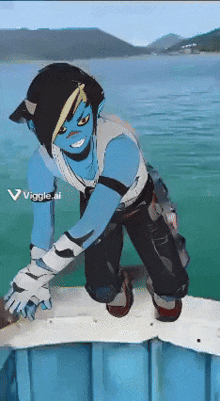 a cartoon character is standing on a ledge overlooking a body of water with a viggle.ai watermark