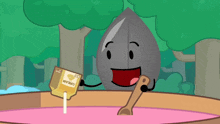 a cartoon character is holding a bag of cream and a spoon