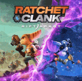 a poster for ratchet clank rift apart showing two characters