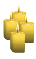 four yellow candles are stacked on top of each other