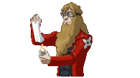 a cartoon drawing of a man with a beard holding a piece of paper and a lighter