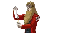a cartoon drawing of a man with a beard holding a piece of paper and a lighter