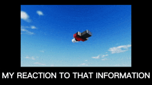 a picture of a person flying through the air with the words my reaction to that information below it