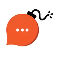 an orange speech bubble with three white dots and a black fuse attached to it