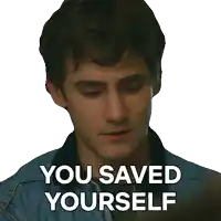 a young man in a denim jacket has the words you saved yourself on his face